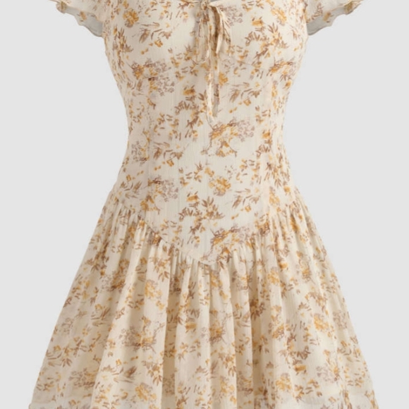 Cider Dresses & Skirts - Chic Floral Tan Mini Dress